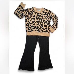 Leopard Print Sweater and Black Ribbed Pants Set